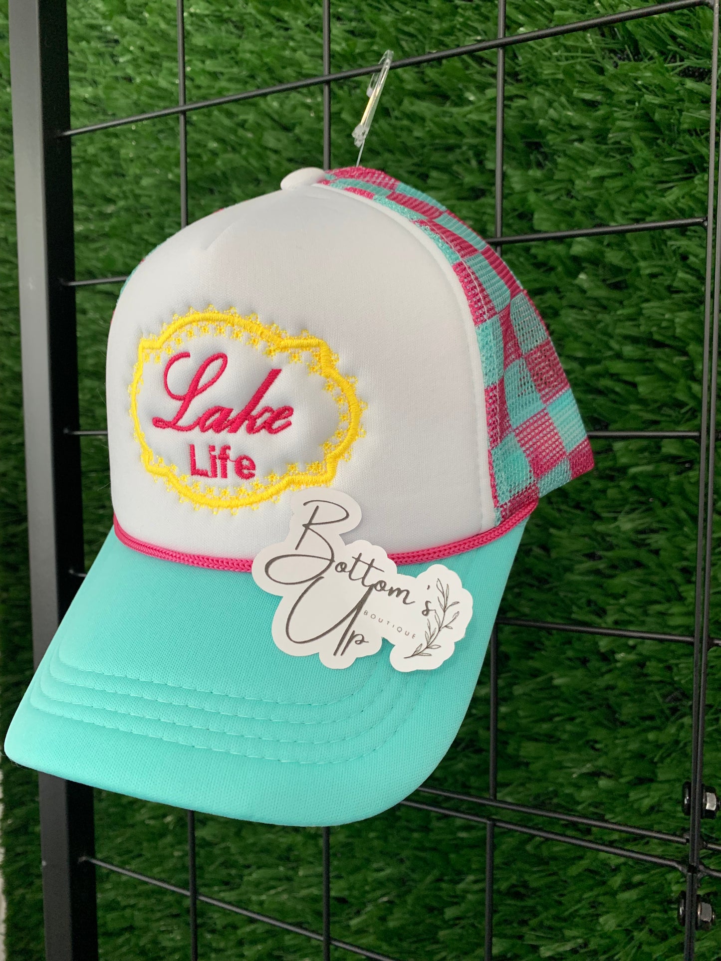 Lake Life Embroidered Foam Trucker Hat – Snapback with Checkered Mesh Back