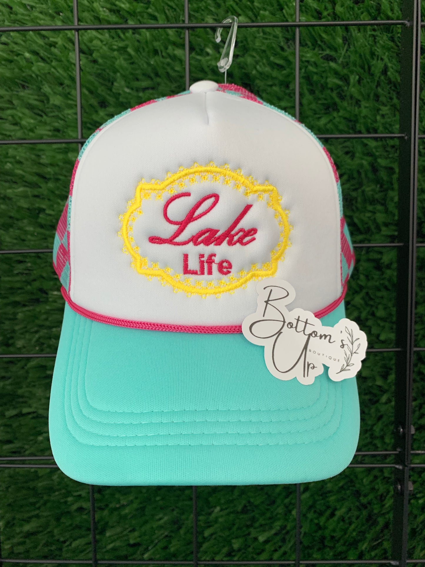 Lake Life Embroidered Foam Trucker Hat – Snapback with Checkered Mesh Back