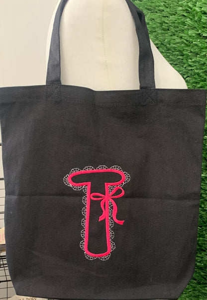 Personalized Canvas Tote Bag – Monogram & LaceFont