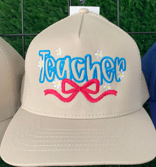 Teacher Snapback Trucker Hat | Hot Pink Bow & Daisy