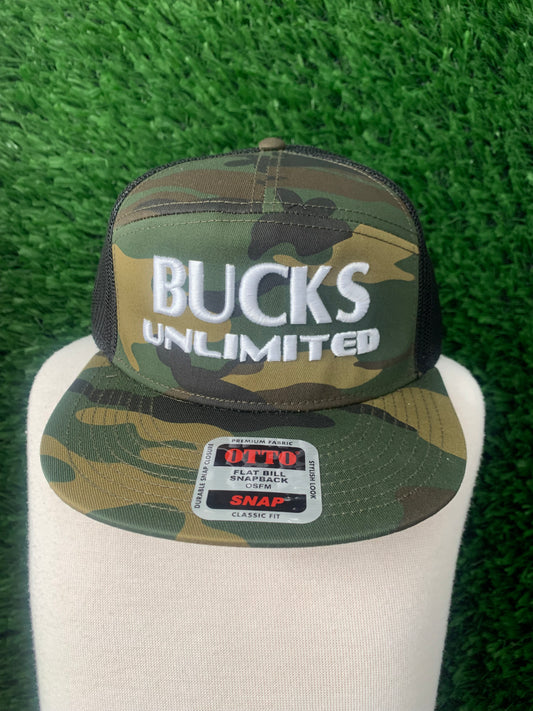 Bucks Unlimited Camo Puff Hat | Otto Flat bill Trucker Snapback
