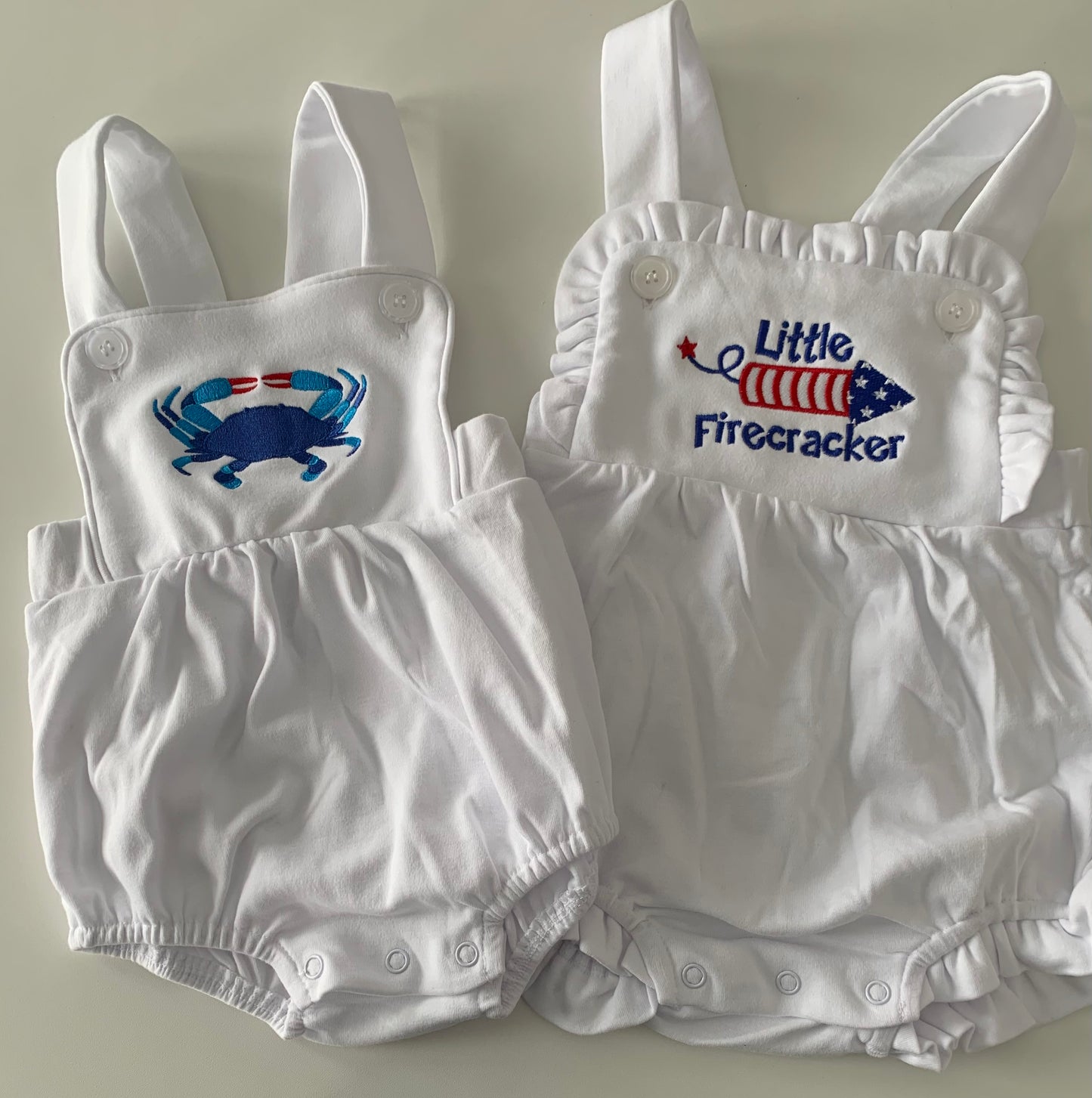 Personalized Little Firecracker Ruffle Bubble Romper | Embroidered Baby Gift