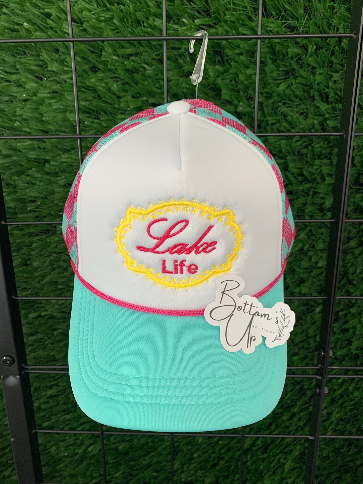 Lake Life Embroidered Foam Trucker Hat – Snapback with Checkered Mesh Back