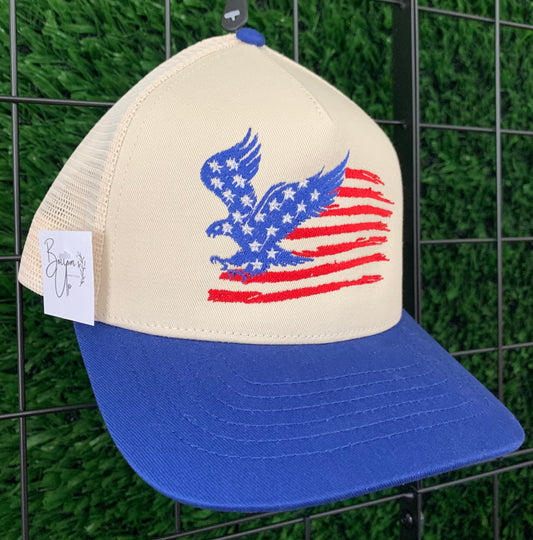 Eagle Flag Trucker Snapback Hat | Solid Two-Tone Cotton with Mesh Back