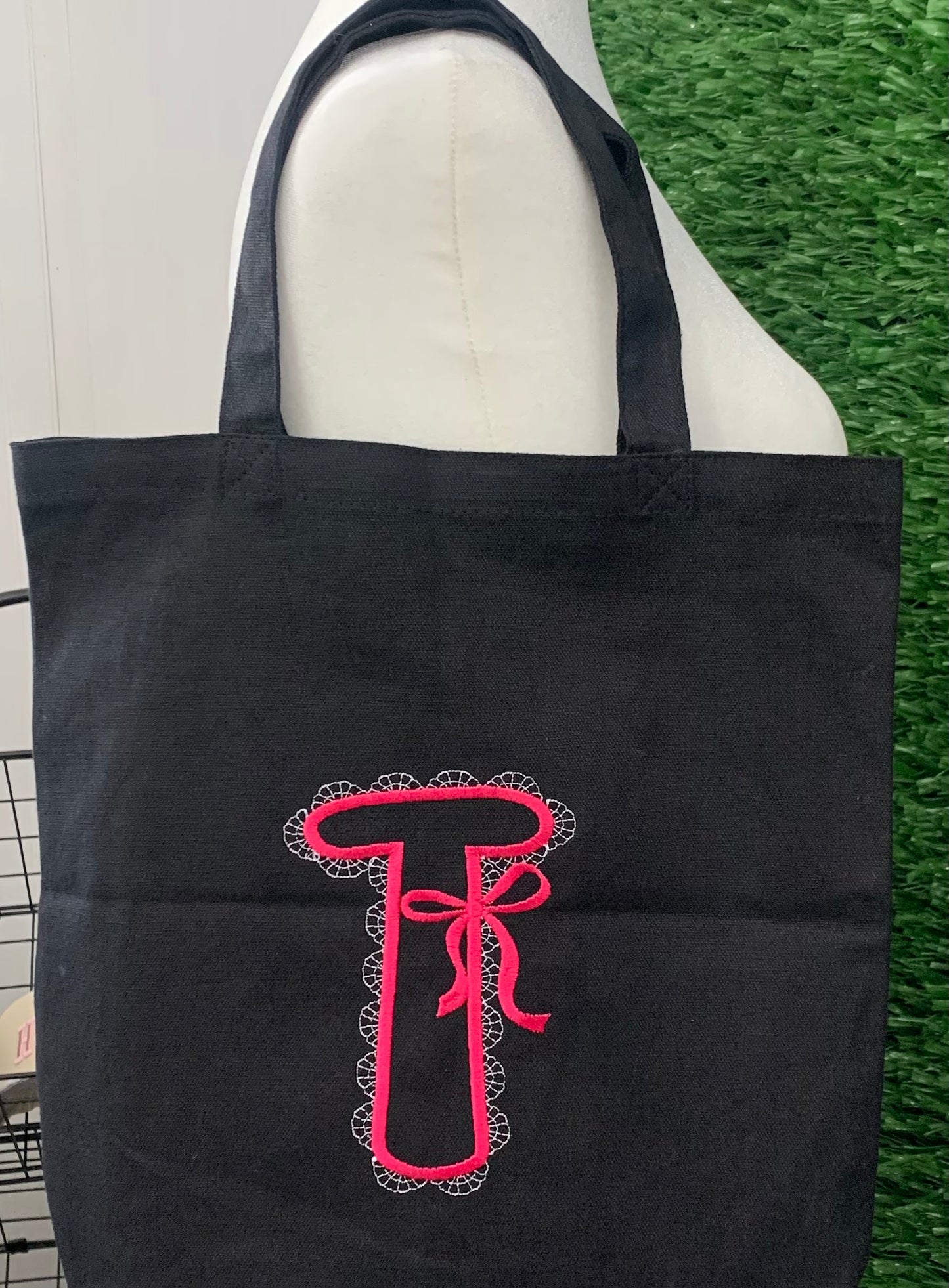 Personalized Canvas Tote Bag – Monogram & LaceFont