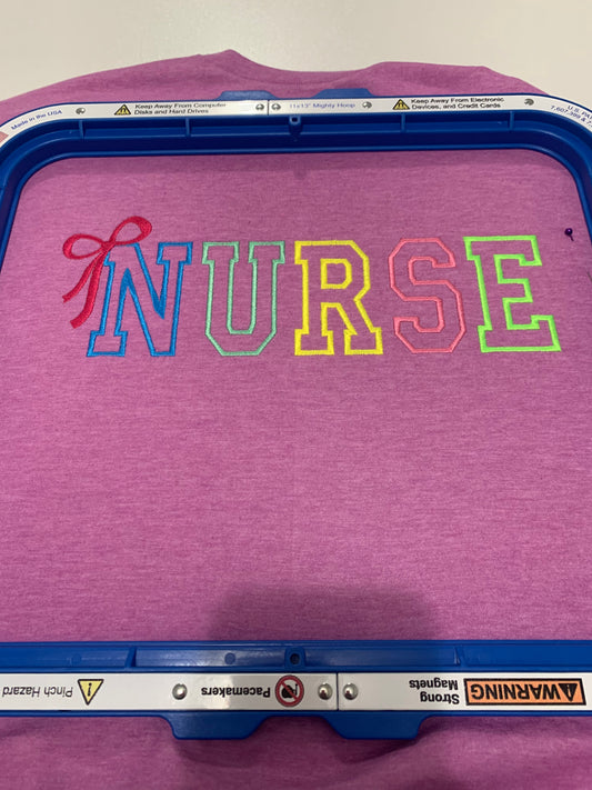 Nurse Embroidered T-Shirt with Bow