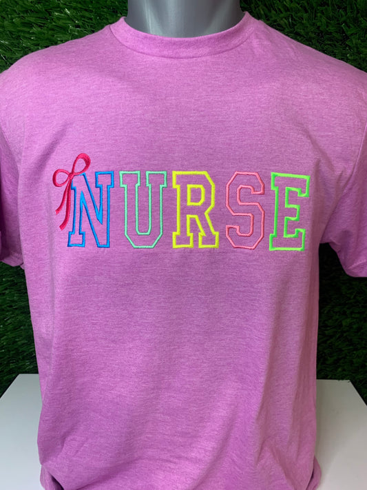 Nurse Embroidered T-Shirt with Bow