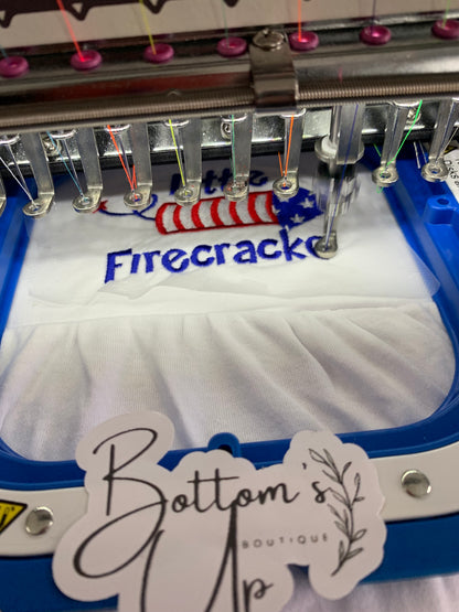 Personalized Little Firecracker Ruffle Bubble Romper | Embroidered Baby Gift