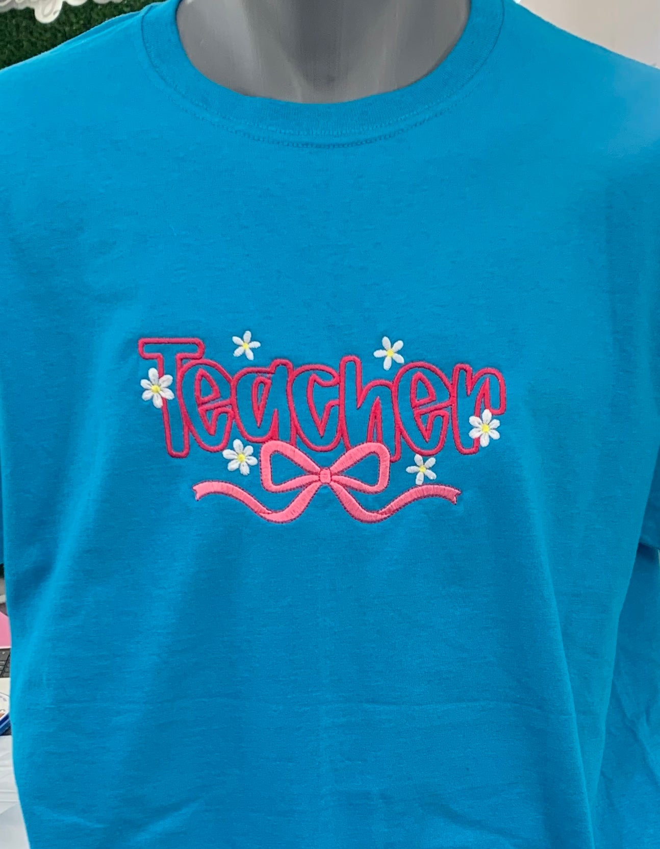 Embroidered Teacher Shirt – Teal
