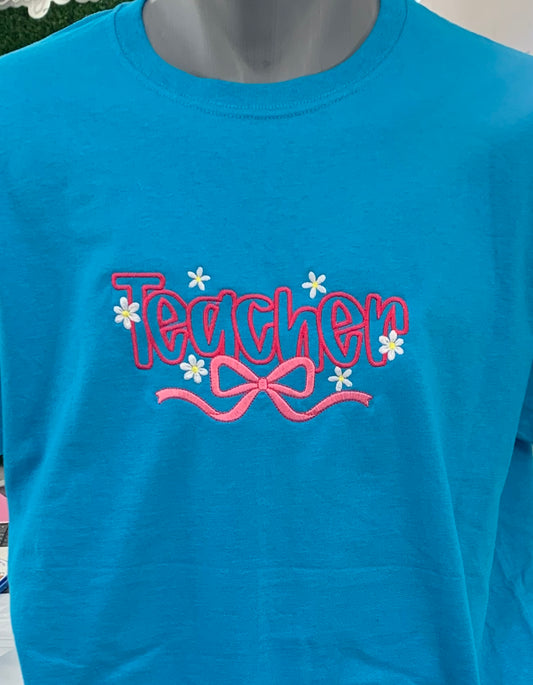 Embroidered Teacher Shirt – Teal