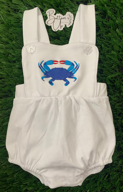 Personalized Crab Vintage Bubble Romper | Embroidered Baby Gift