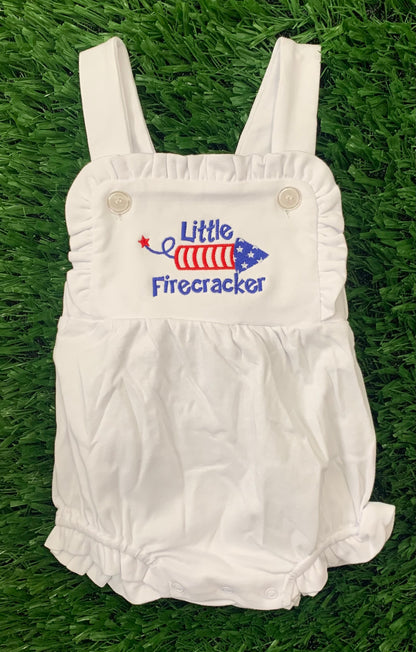 Personalized Little Firecracker Ruffle Bubble Romper | Embroidered Baby Gift