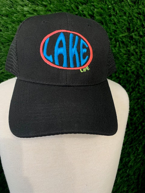 Black Trucker Hat Snapback Lake Life