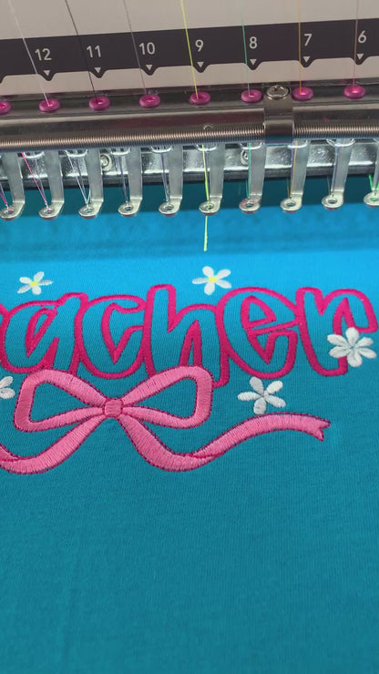Embroidered Teacher Shirt – Teal