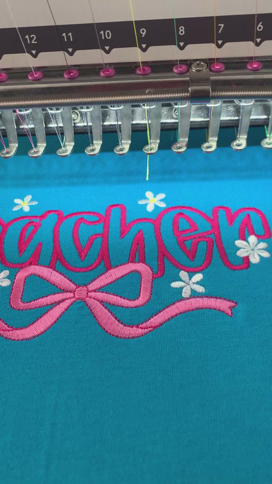 Embroidered Teacher Shirt – Teal